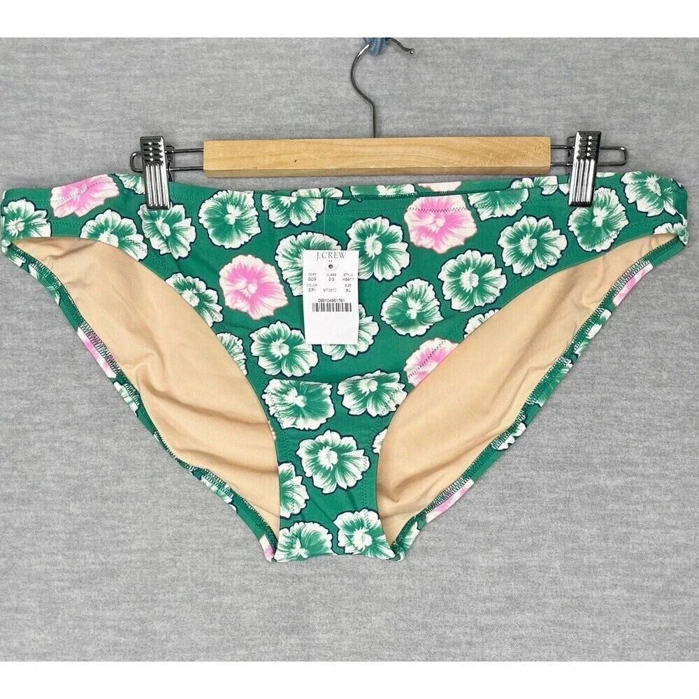 J. CREW Swim Bikini Bottom NWT H5411 Size XL Kelly Green Pink Floral Navy‎ Blue